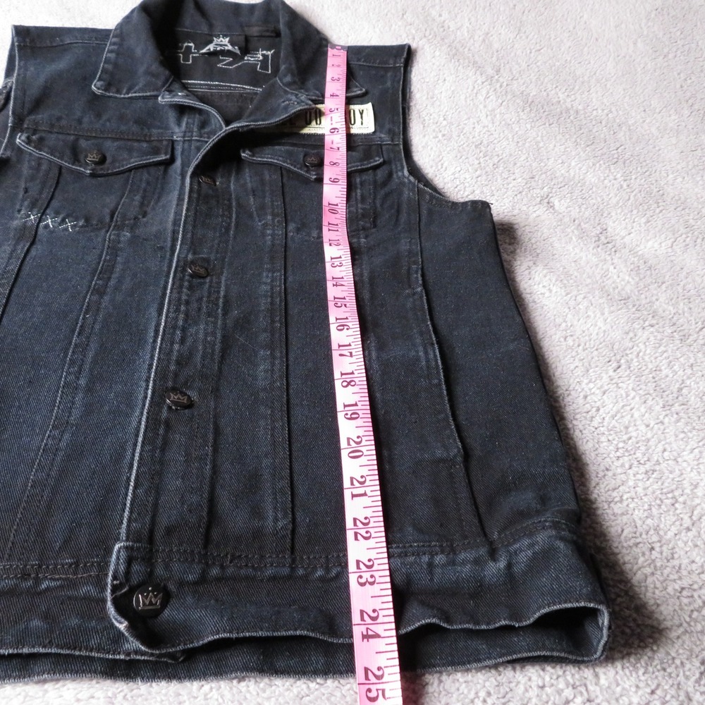 Fall Out Boy Black Denim Band Vest Skeleton Boys Back Patch Mens Small FOB Rock - Picture 7 of 8